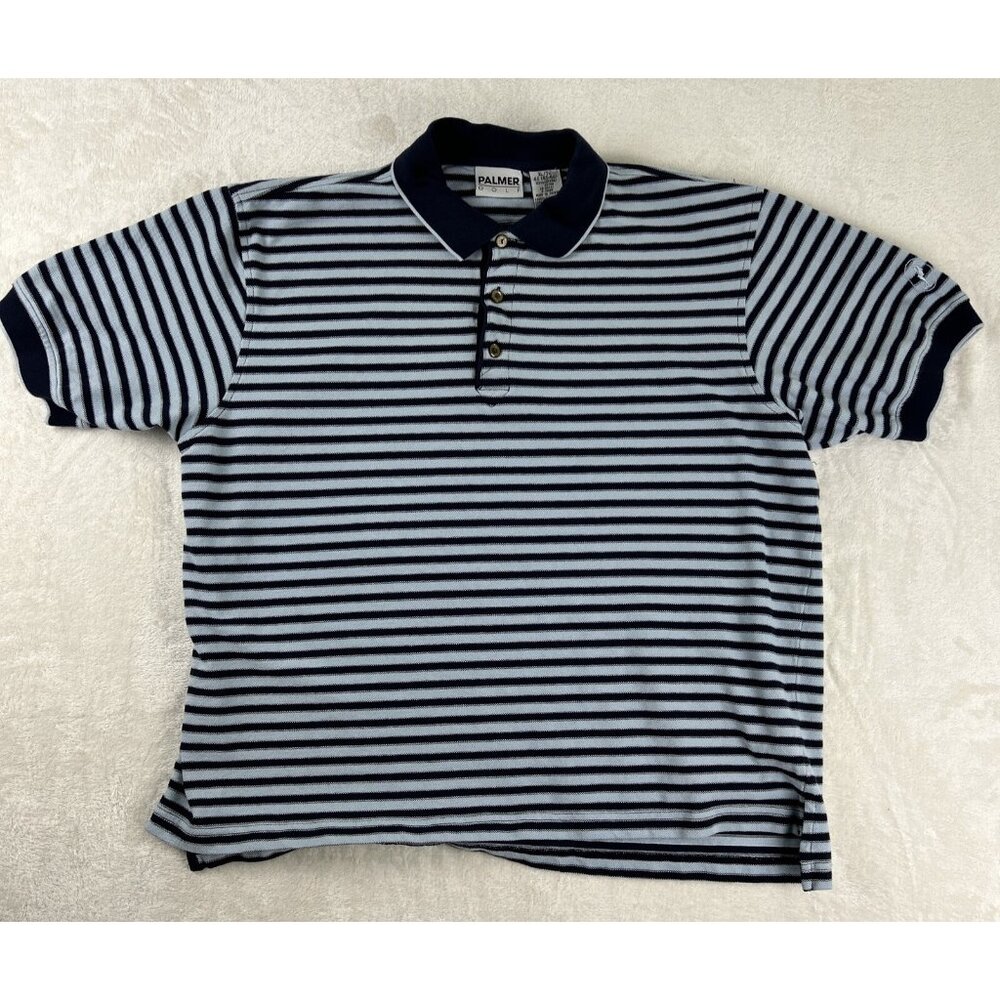 Vintage Palmer Golf Shirt Mens Size XL Polo 100% Cotton Striped Light Blue Navy